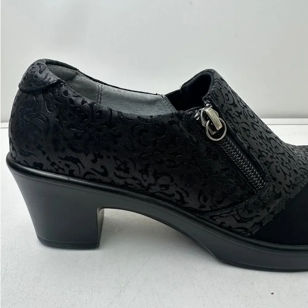 Alegria Hayden Black Floral Embossed Leather Shoes Women's Sz 36